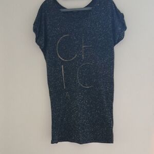 Topshop Black Tee with‎ Gold Graphic Sz 10